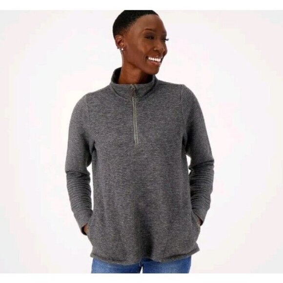 Joan Rivers Quarter Zip Knit Pullover Sweater Heather Grey Size 1X - Picture 1 of 1